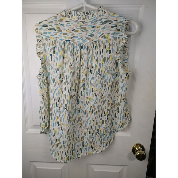 DKNY Woman PL Tank Ruffle Neck Trim Hidden Button Boho Lagenlook Look Preppy... - Picture 6 of 6